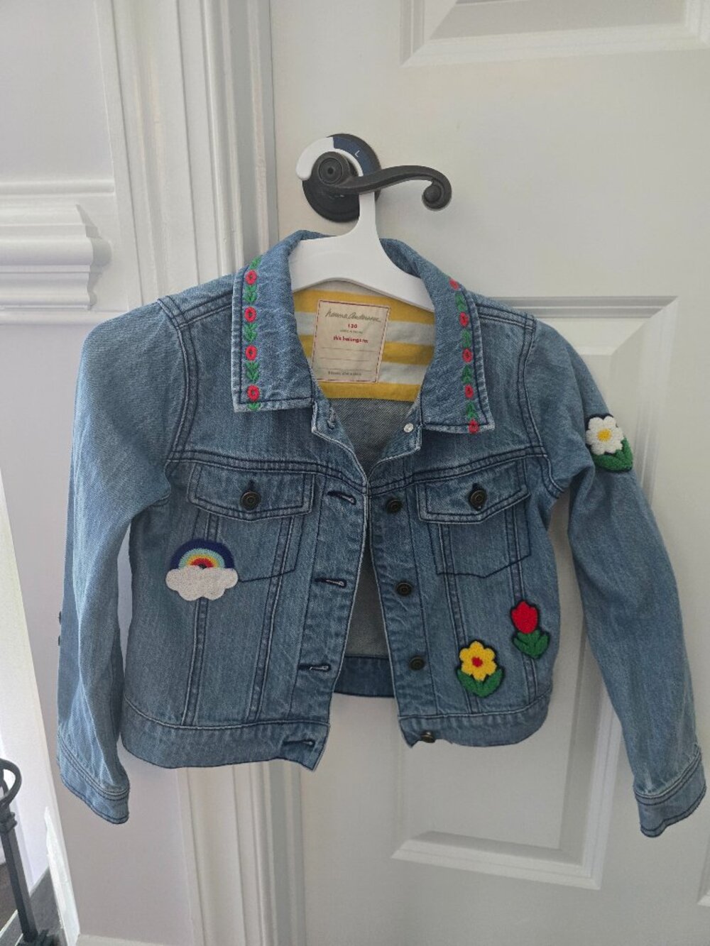 Hannah Andersson Denim Rainbow Patches Applique Jacket 130 8-99